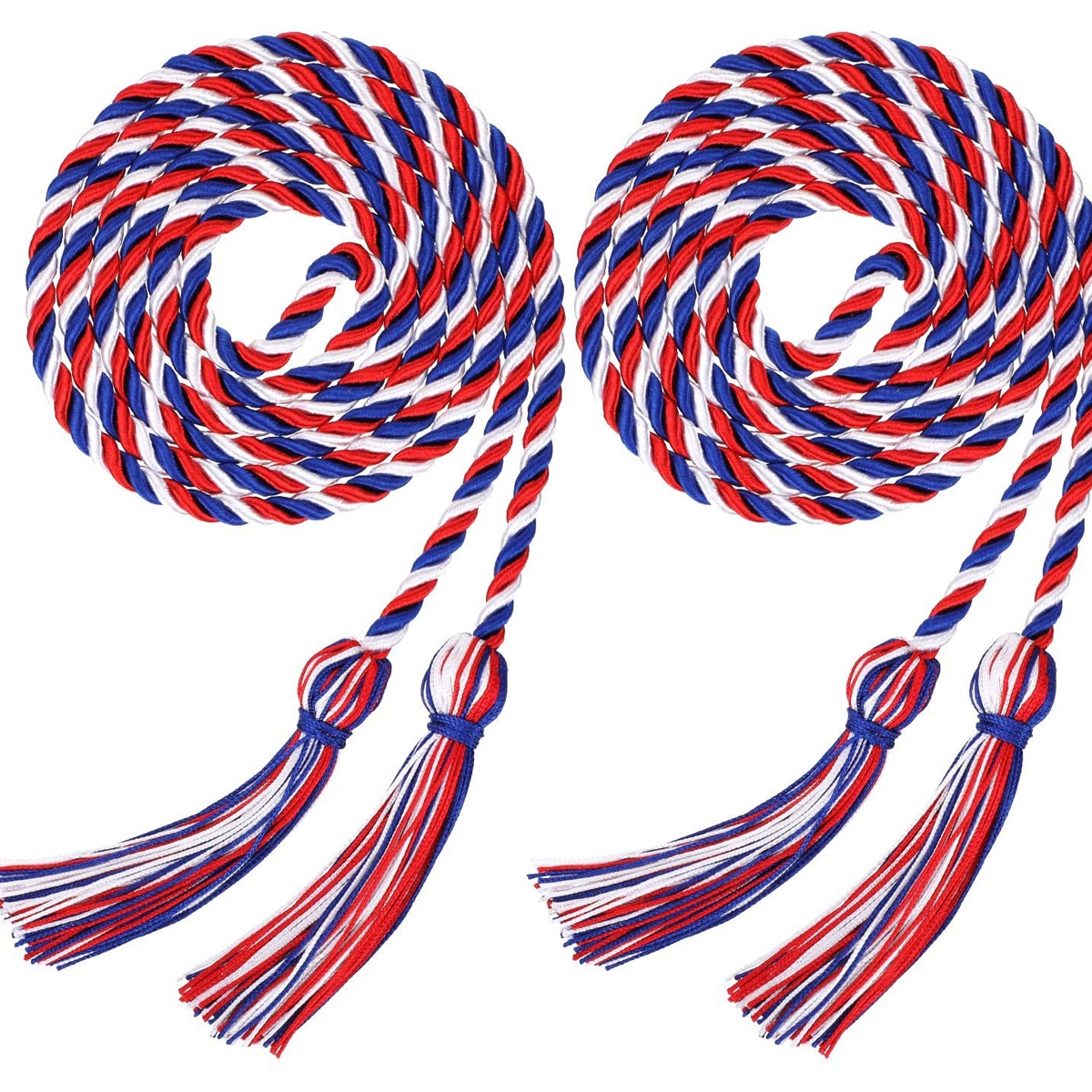 Graduation Cords Polyester Yarn Honor Cord with Tassel for Graduation Students (Blue Red with White)